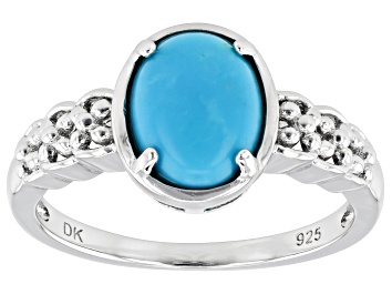 Picture of Pre-Owned Blue Sleeping Beauty Turquoise Rhodium Over Sterling Silver Ring