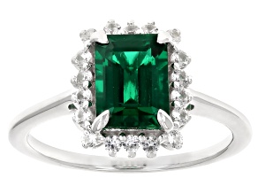 Pre-Owned Green Lab Created Emerald Rhodium Over Sterling Silver Ring 1.48ctw