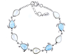 Pre-Owned Blue Larimar Rhodium Over Sterling Silver Sea Turtle Bracelet