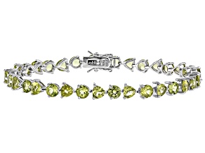 Pre-Owned Green Peridot Rhodium Over Sterling Silver Tennis Bracelet 15.50ctw