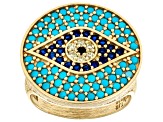 Pre-Owned Multi-Color Crystal 18K Gold Over Sterling Silver Evil Eye Ring