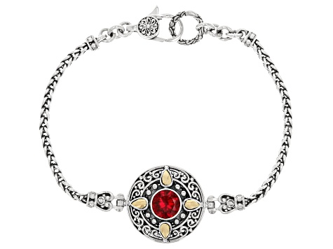 Pre-Owned Lab Created Ruby Sterling Silver & 18K Gold Accent Bracelet 2.00ct