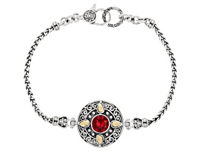 Pre-Owned Lab Created Ruby Sterling Silver & 18K Gold Accent Bracelet 2.00ct