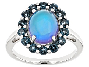Pre-Owned Aurora Moonstone Rhodium Over Sterling Silver Ring 0.88ctw