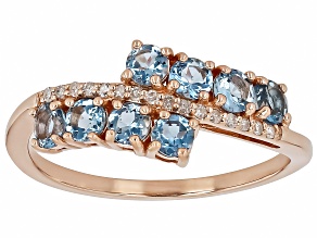 Pre-Owned Blue Santa Maria Aquamarine With White Diamond 10k Rose Gold Ring 0.72ctw