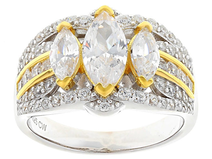Pre-Owned White Cubic Zirconia Rhodium And 18k Yellow Gold Over Sterling Silver Ring 3.81ctw
