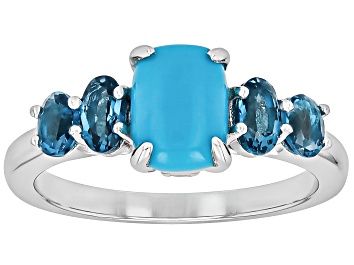 Picture of Pre-Owned Blue Sleeping Beauty Turquoise Rhodium Over Silver Ring