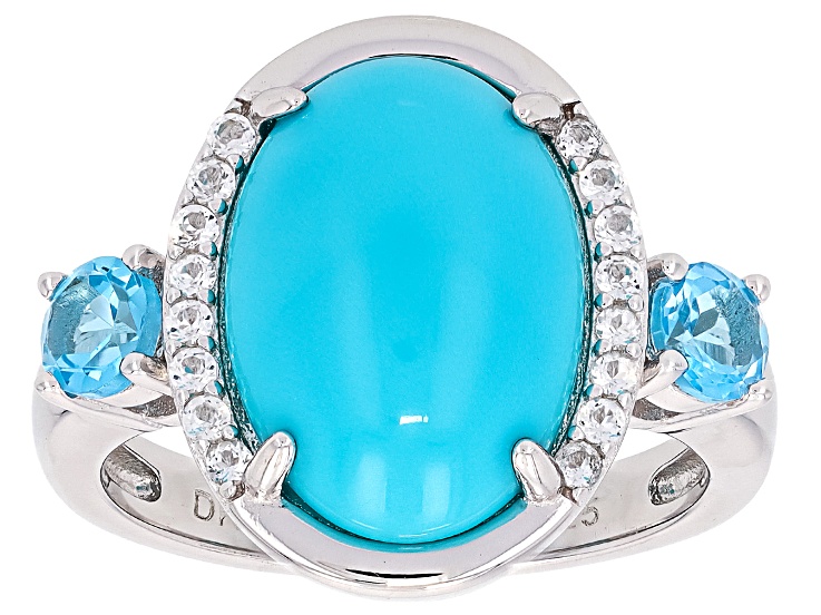 Pre-Owned Blue Sleeping Beauty Turquoise Rhodium Over Sterling Silver Ring 1.00ctw