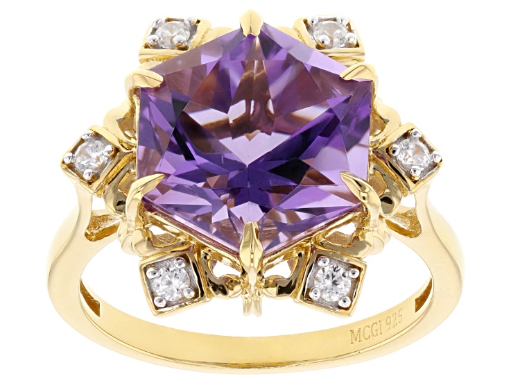 Pre-Owned Canela Amethyst Star Cut With White Zircon 18k Yellow Gold Over Sterling Silver Ring 4.06c