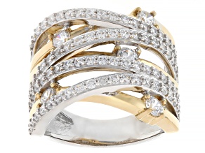 Pre-Owned White Cubic Zirconia 18k Yellow Gold and Platinum Over Sterling Silver Ring 2.65ctw
