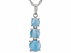 Pre-Owned Blue Larimar Rhodium Over Sterling Silver 3-Stone Pendant With Chain