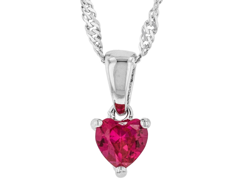 Pre-Owned Lab Created Ruby Rhodium Over Sterling Silver Pendant With Chain 0.34ct