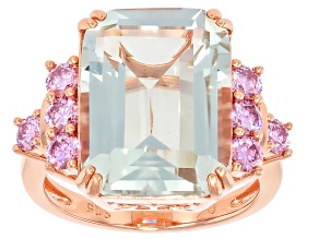 Pre-Owned Green Prasiolite With Moissanite 18k Rose Gold Over Sterling Silver Ring, 10.46ctw