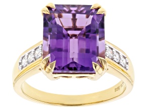 Pre-Owned Canela Amethyst With White Prazana® Lab-Grown Diamonds 18k Yellow Gold Over Silver Ring 4.