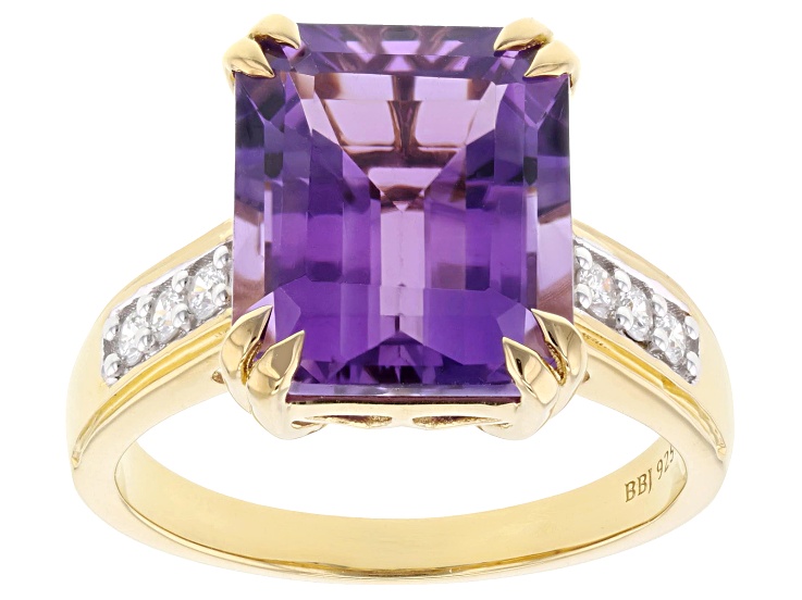 Pre-Owned Canela Amethyst With White PrazanaÂ® Lab-Grown Diamonds 18k Yellow Gold Over Silver Ring 4.