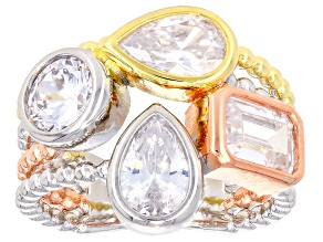 Pre-Owned White Cubic Zirconia Rhodium, 14k Yellow, And Rose Gold Over Sterling Silver Ring 4.83ctw
