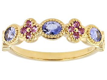 Picture of Pre-Owned Tanzanite 18k Yellow Gold Over Sterling Silver Ring 0.57ctw
