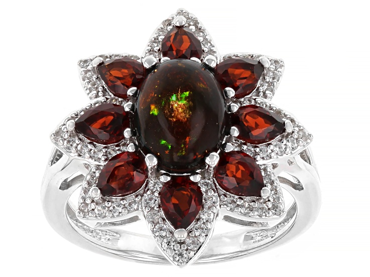 Pre-Owned Black Ethiopian Opal Rhodium Over Sterling Silver Ring 2.63