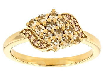 Picture of Pre-Owned Orange Imperial Topaz With Prazana® Orange Lab Grown Diamond 18k Yellow Gold Silver Ring 0