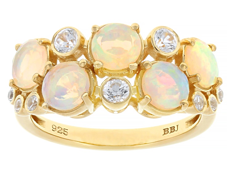 Pre-Owned Multi-Color Ethiopian Opal 18k Yellow Gold Over Sterling Silver Ring 1.21ctw