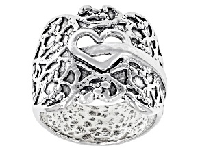 Pre-Owned Sterling Silver Heart Filigree Ring