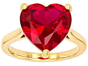 Pre-Owned Lab Created Ruby 18k Yellow Gold Over Sterling Silver Heart Shape Ring 8.28ct