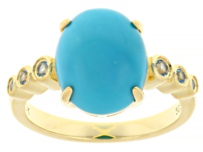 Pre-Owned Sleeping Beauty Turquoise 18k Yellow Gold Over Silver Ring 0.13ctw