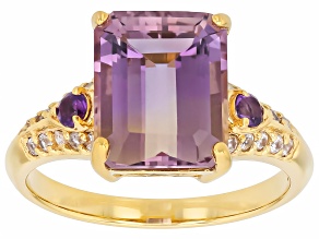 Pre-Owned Ametrine With Amethyst and White Zircon 18k Yellow Gold Over Silver Ring 4.27ctw