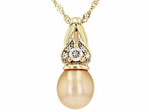 Pre-Owned Golden Cultured South Sea Pearl With Moissanite 18K Gold Over Sterling Silver Pendant With