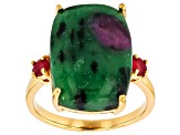 Pre-Owned Multi-Color Ruby Zoisite 18k Yellow Gold Over Sterling Silver Ring 0.32ctw