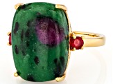 Pre-Owned Multi-Color Ruby Zoisite 18k Yellow Gold Over Sterling Silver Ring 0.32ctw