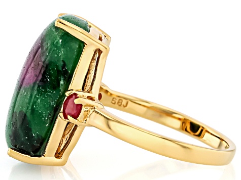 Pre-Owned Multi-Color Ruby Zoisite 18k Yellow Gold Over Sterling Silver Ring 0.32ctw