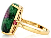 Pre-Owned Multi-Color Ruby Zoisite 18k Yellow Gold Over Sterling Silver Ring 0.32ctw