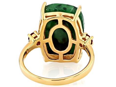 Pre-Owned Multi-Color Ruby Zoisite 18k Yellow Gold Over Sterling Silver Ring 0.32ctw