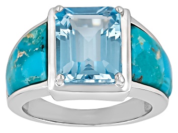 Picture of Pre-Owned Sky Blue Topaz Rhodium Over Sterling Silver Ring 5.80ct