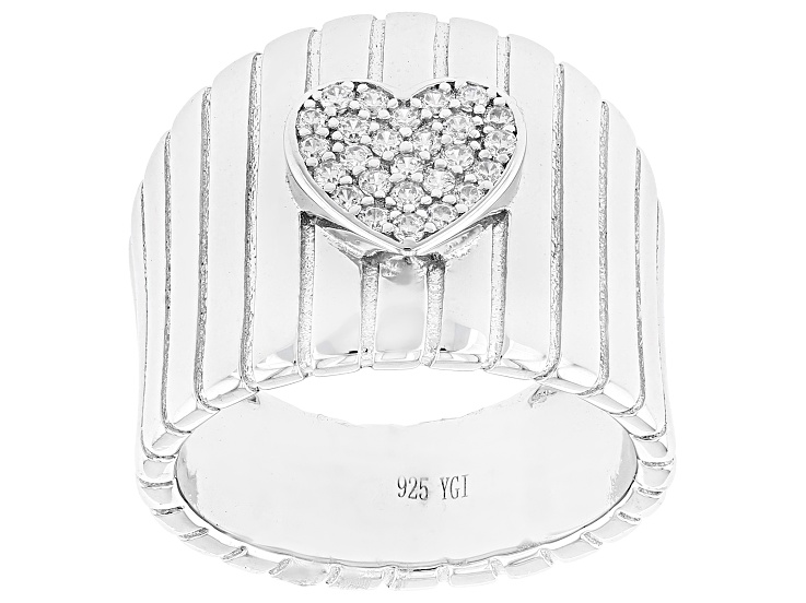 Pre-Owned White Cubic Zirconia Rhodium Over Sterling Silver Tubogas Heart Ring 0.34ctw