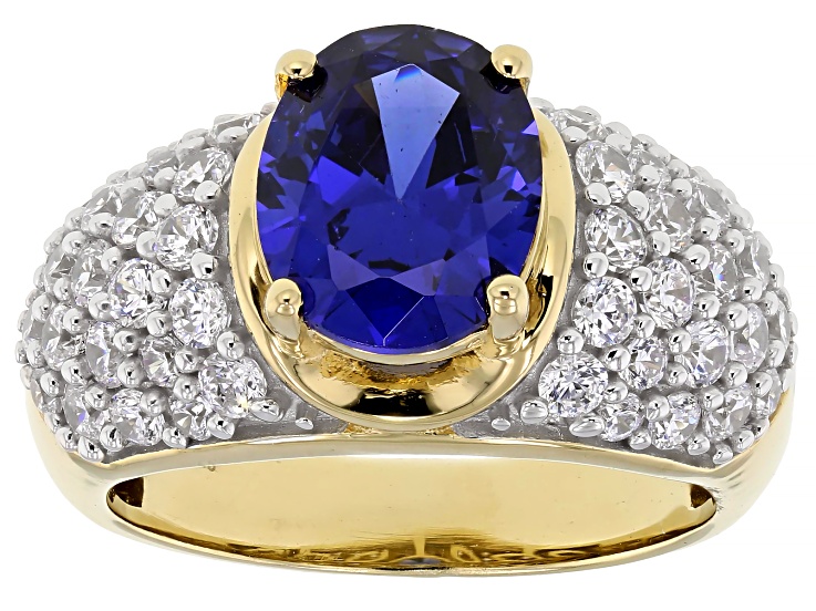 Pre-Owned Blue And White Cubic Zirconia 18k Yellow Gold Over Sterling Silver Ring 5.65ctw