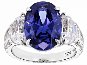 Pre-Owned Blue And White Cubic Zirconia Rhodium Over Sterling Silver Ring 14.45ctw