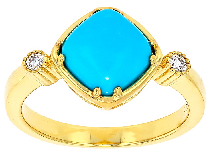 Pre-Owned Sleeping Beauty Turquoise With Prazana® Lab-Grown Diamonds 18k Yellow Gold Over Sterling S