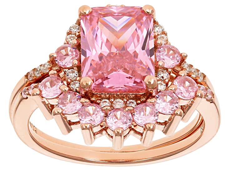 Pre-Owned Pink And White Cubic Zirconia 18k Rose Gold Over Sterling Silver Ring Set 5.25ctw
