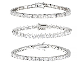 Pre-Owned White Cubic Zirconia Rhodium Over Brass Tennis Bracelet Set of 3 72.66ctw