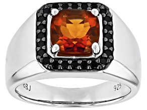 Pre-Owned Orange Madeira Citrine Rhodium Over Sterling Silver Men's Ring 2.26ctw