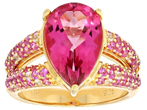 Pre-Owned Pink Topaz 18k Yellow Gold Over Silver Ring 6.40ctw