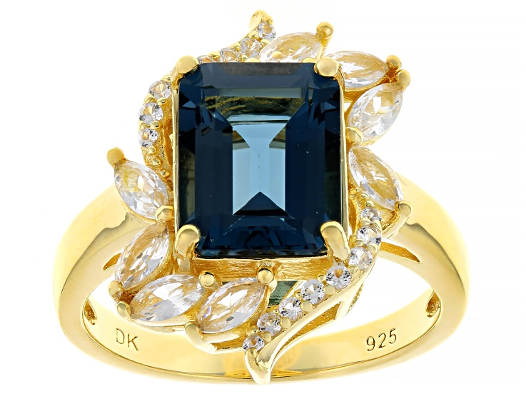 Pre-Owned London Blue Topaz With White Lab Sapphire 18k Yellow Gold Over Sterling Silver Ring 4.23ct