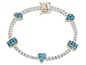 Pre-Owned Blue Neon Apatite & White Zircon Rhodium/24k Gold Over Palladium Sterling Silver Bracelet