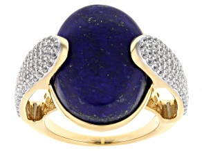 Pre-Owned Lapis Lazuli With White Zircon 18k Yellow Gold Over Sterling Silver Ring 1.44ctw