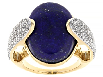 Picture of Pre-Owned Lapis Lazuli With White Zircon 18k Yellow Gold Over Sterling Silver Ring 1.44ctw