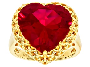 Pre-Owned Lab Created Ruby 18k Yellow Gold Over Sterling Silver Heart Ring 10.71ct