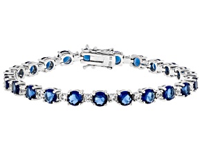 Pre-Owned Blue Lab Created Sapphire Rhodium Over Sterling Silver Bracelet 10.74ctw