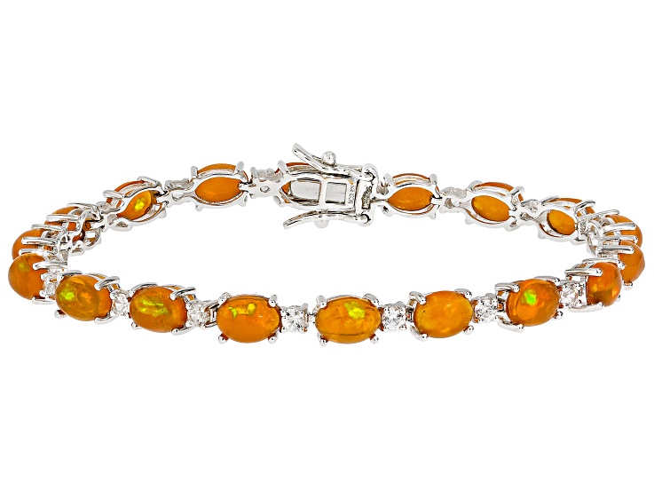 Pre-Owned Orange Ethiopian Opal Rhodium Over Sterling Silver Bracelet 10.67ctw